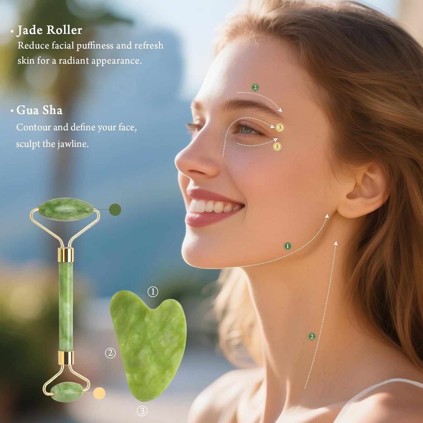Gua Sha & Jade Roller Set – Natural Jade Facial Massage Tool