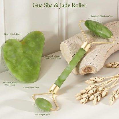 Gua Sha & Jade Roller Set – Natural Jade Facial Massage Tool